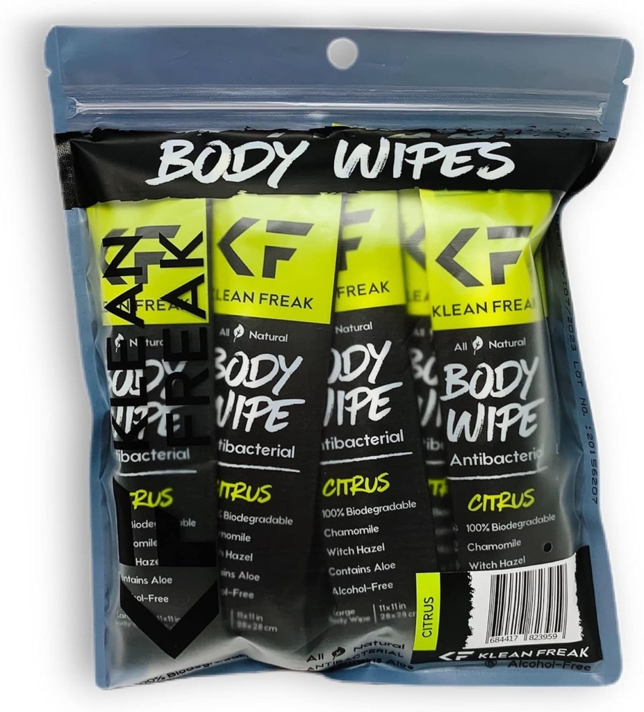 [DZLG12] Klean Freak - Body Wipes - Dozen Pack - Lemon Grass/Citronella Image 