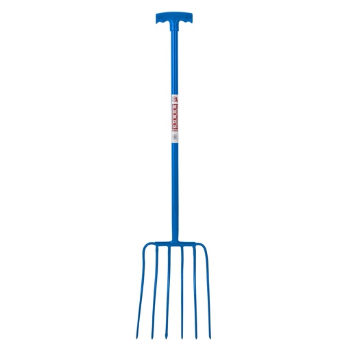 [116/T6/BL] Red Gorilla - 6 Prong Manure Fork - Blue (T-Handle)