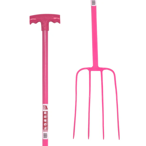 [116/T/PNK] Red  Gorilla - 4 Prong Manure Fork T-Handle - Pink (T-Handle)